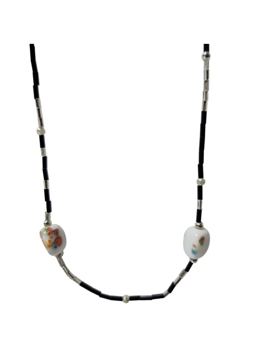 Vintage Beaded Necklace Lampwork Wedding Cake Floral Glass Beads Boho Jewelry